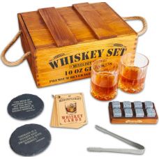 Mixology & Craft Whiskey Stones Gift Set for Men - 2 Glasses, 8 Chilling Rocks & Wooden Box - Whiske